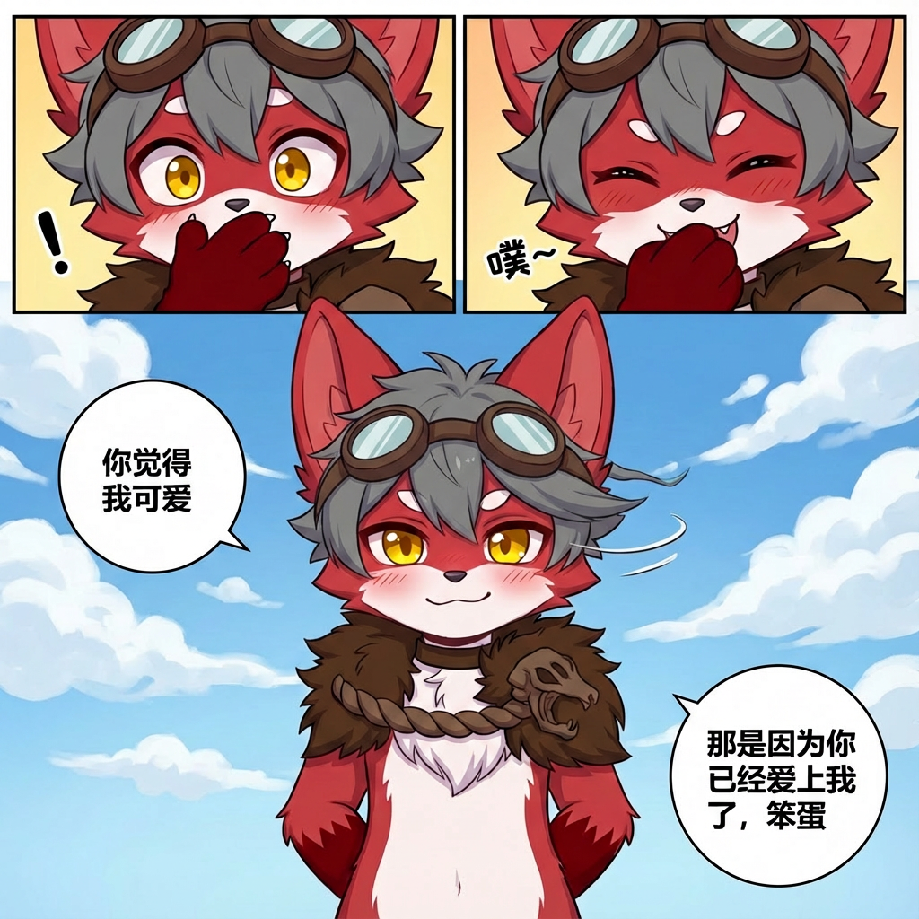 生成一张三格漫画,画面上方三分之一处的左半部分是第一格,右半部分是第二格,画面下方占总画面三分之二的位置是第三格。要求人物长相服装与参考图完全一致。第一格为人物的面部特写,眼睛睁大,眼神中带着一丝惊讶